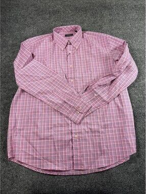 Turtleson Men's Shirt Large Pink Stretch Plaid Long Sleeve Collared Button-Down
